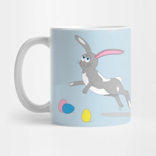 Hoppy Easter Bunny - Gray Rabbit with Decorated Eggs Mug